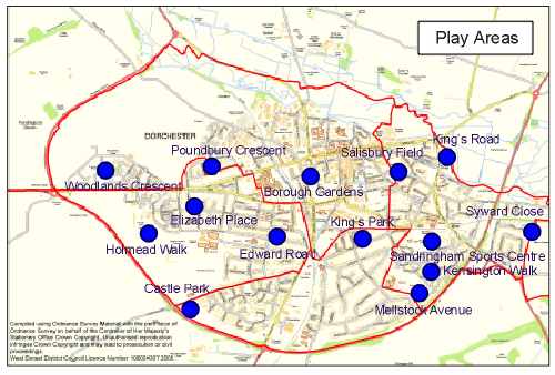 Map showing the location of play areas